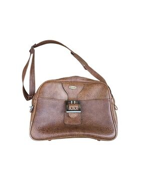 Vintage 1970s Meridian Faux Leather Brown Travel Shoulder Bag Vegan Leather